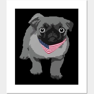 Funny Bulldog With American Flag Scarf Posters and Art